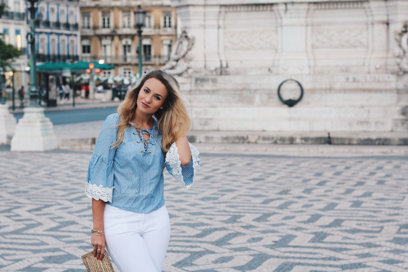 Blogger Mrs.Brightside Rosavivi Lissabon Portugal Travel Outfit Look Summer Sommer White Jeans Blue Blouse Zara 10