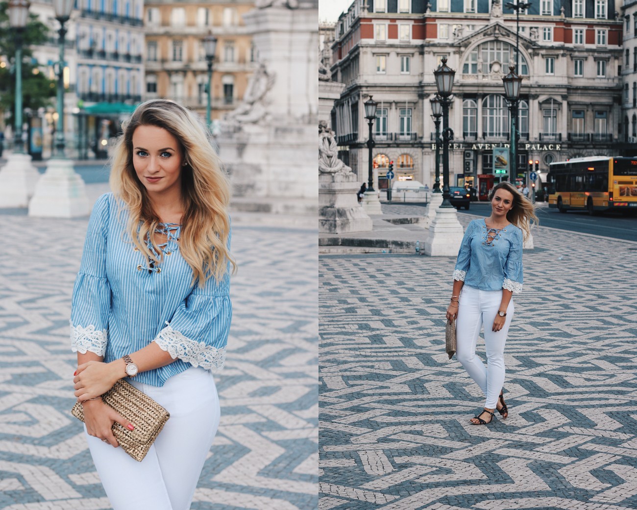 Blogger Mrs.Brightside Rosavivi Lissabon Portugal Travel Outfit Look Summer Sommer White Jeans Blue Blouse Zara 10