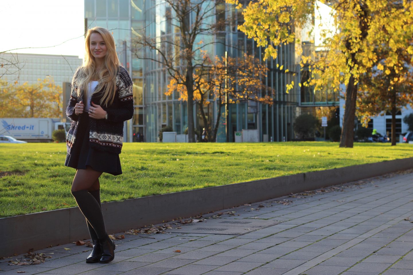 Outfit: Navy Blue Fluff Jacket & Skirt