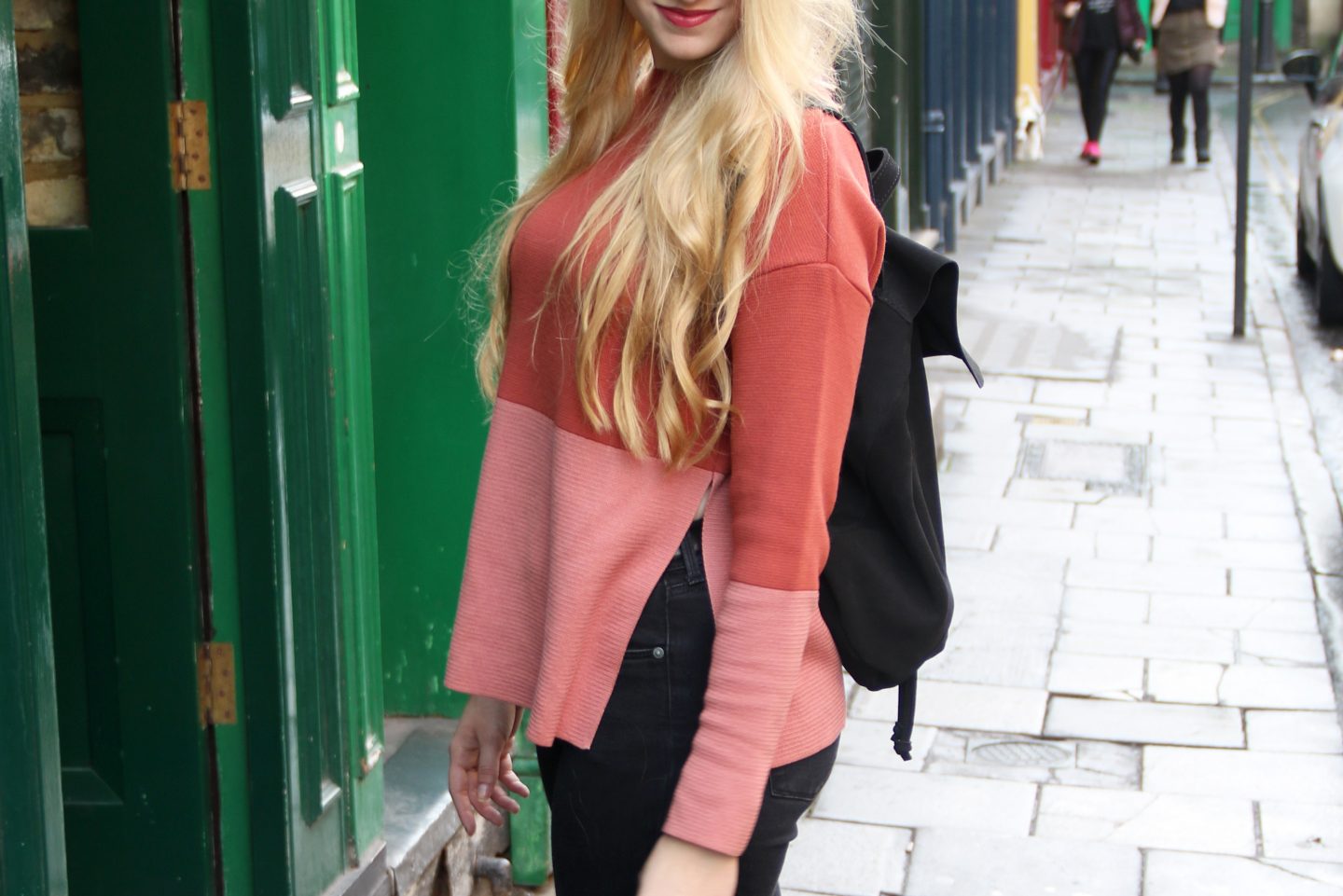 Outfit: Marsala Mango Sweater & Suede Backpack